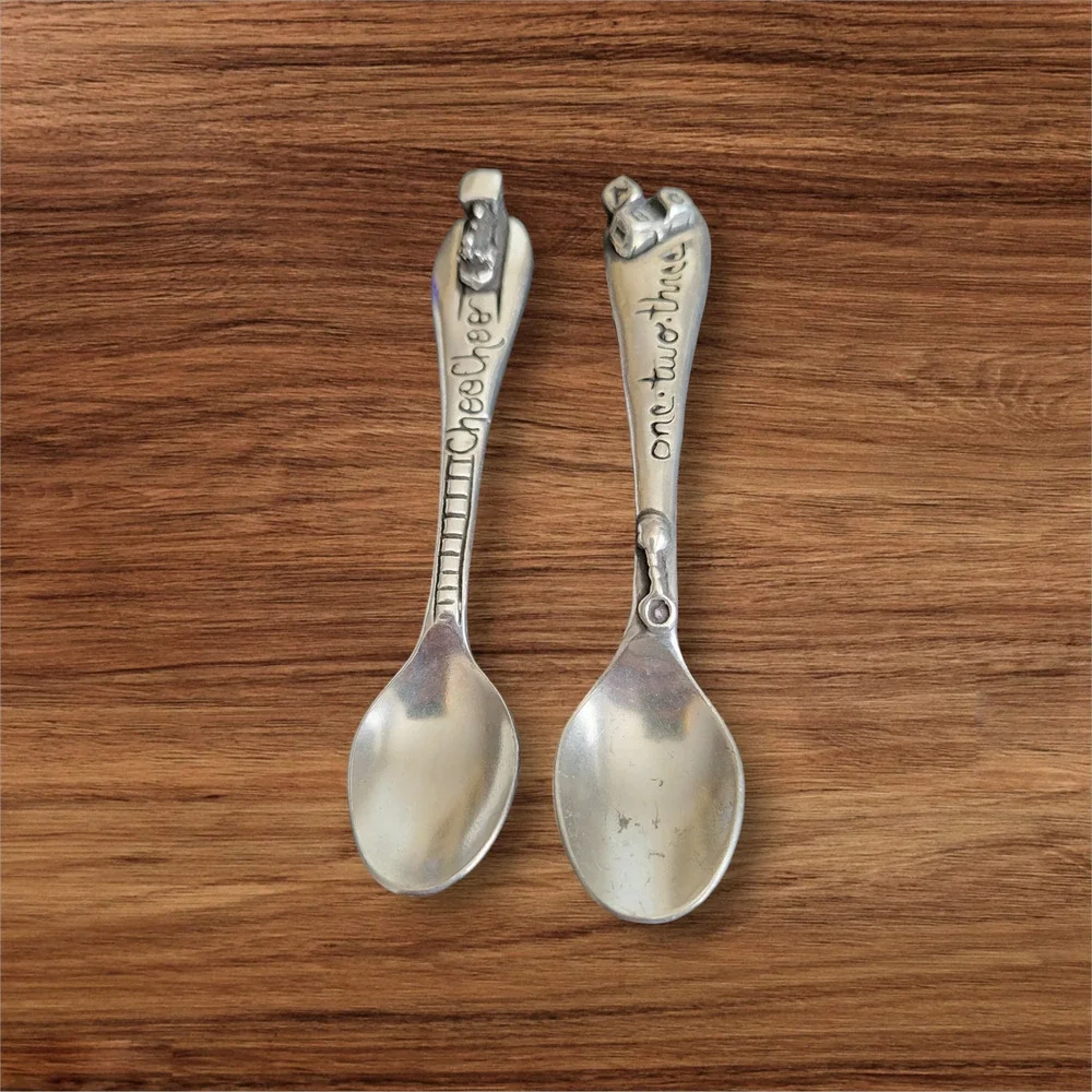 Vintage Metal Morphosis Baby Spoons Set with Box - Choo Choo & 123